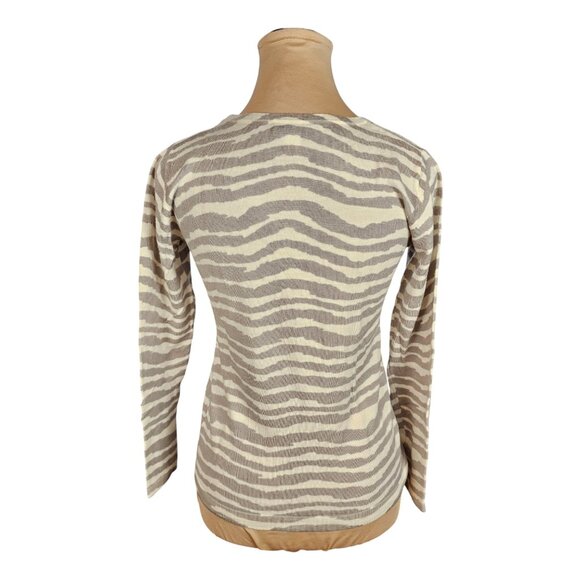 Garnet Hill Zebra Strip Long Sleeve Off White Top Sz S - Picture 3 of 7